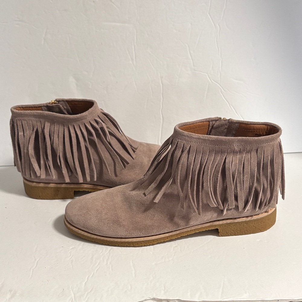 Kate Spade Betsie Suede Leather Fringe Taupe Booties